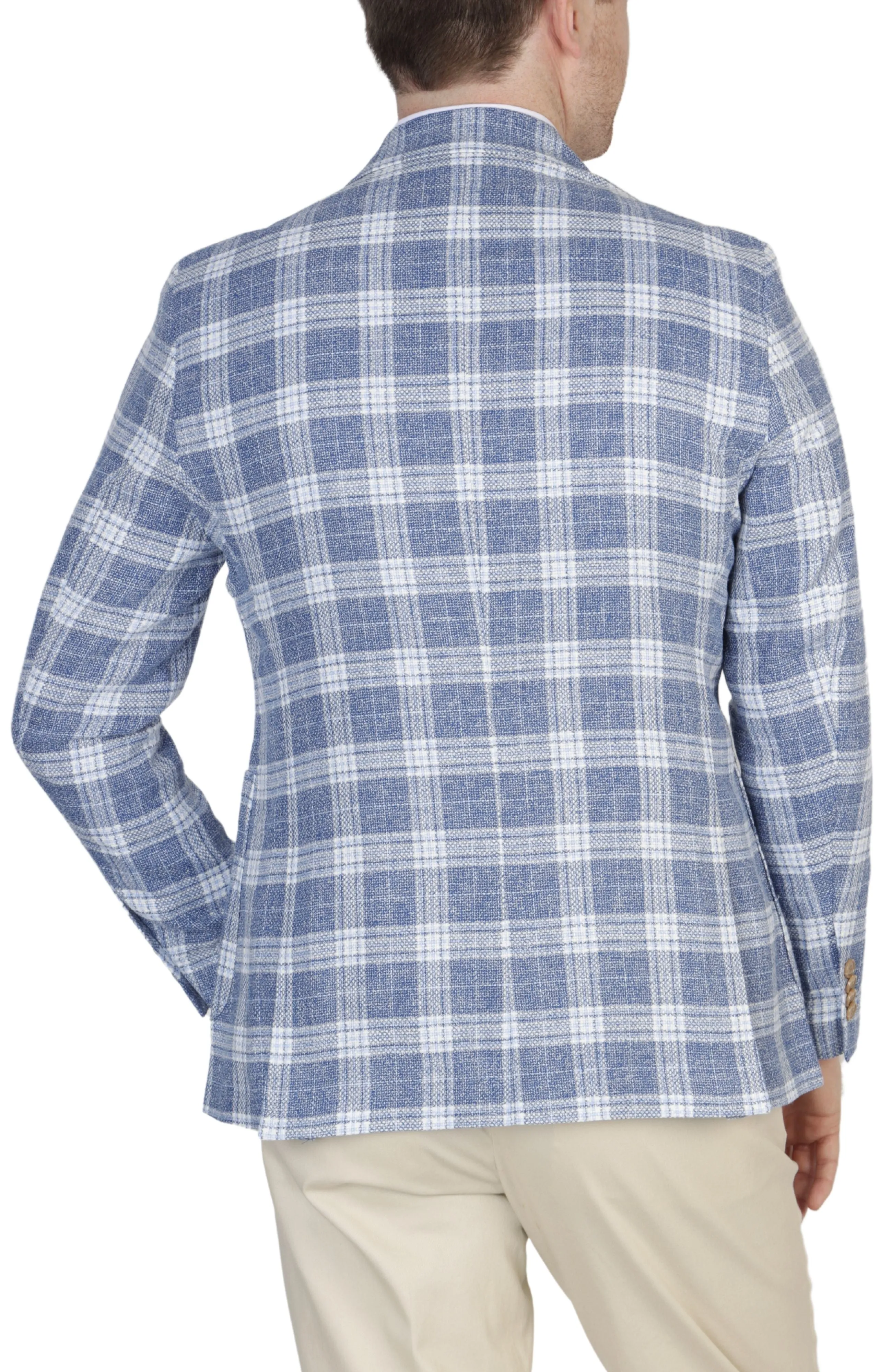 Prussian Blue Multi Windowpane Textured Sport Coat