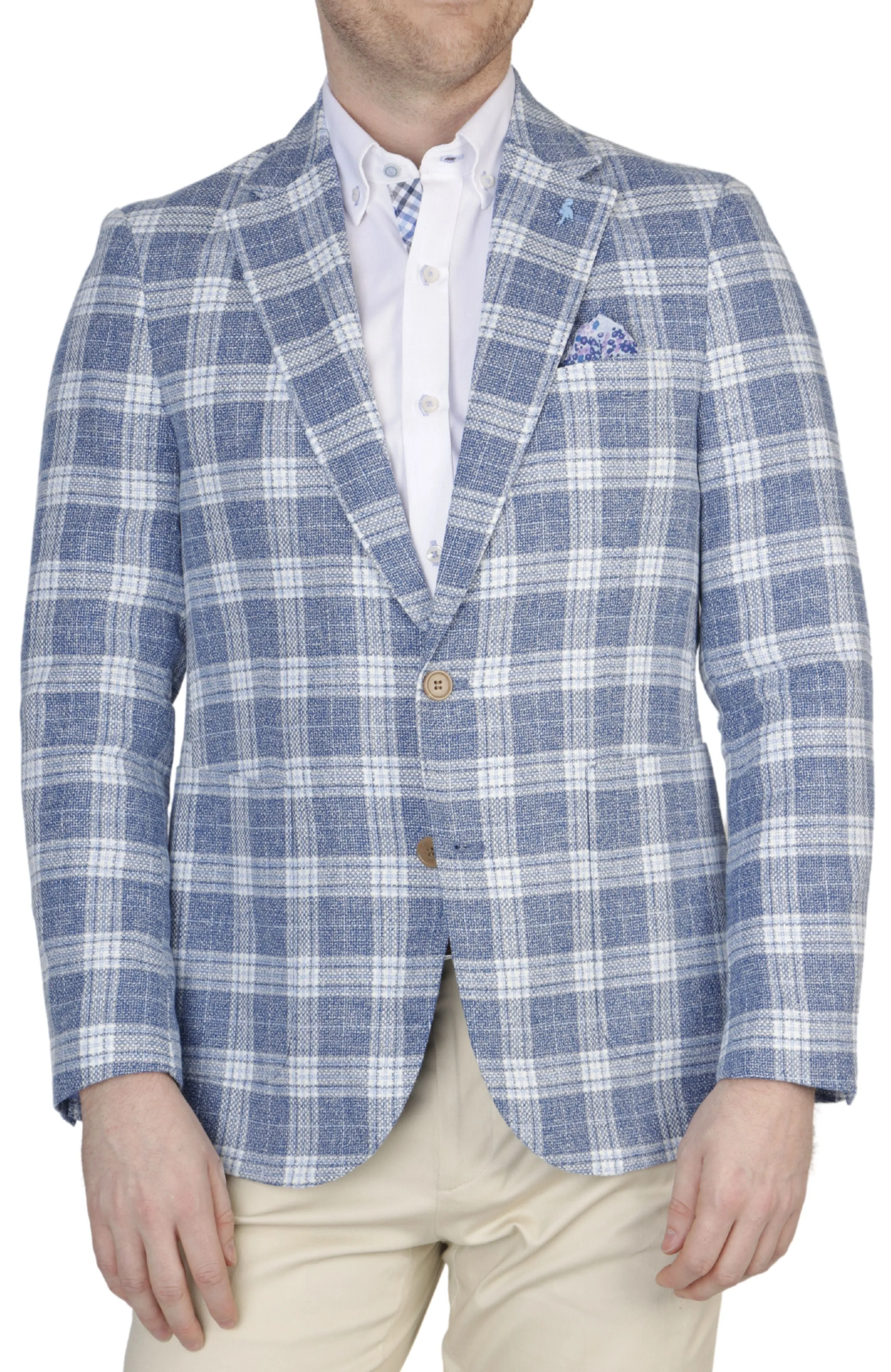 Prussian Blue Multi Windowpane Textured Sport Coat