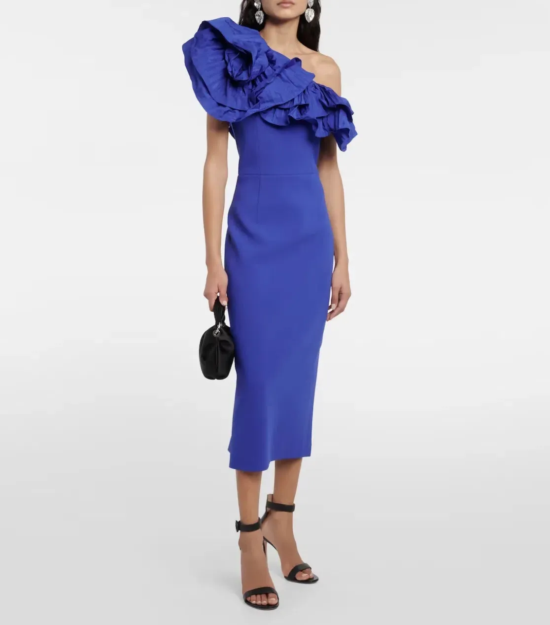 Rebecca Vallance Cora One Shoulder Midi Dress Blue Size AU 8