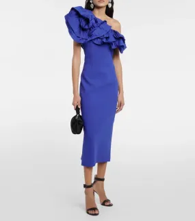 Rebecca Vallance Cora One Shoulder Midi Dress Blue Size AU 8