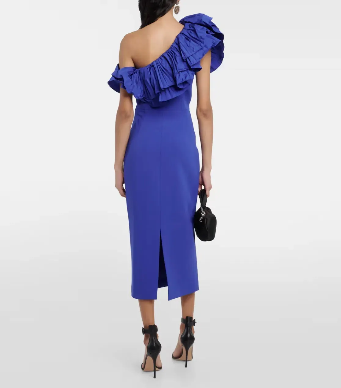 Rebecca Vallance Cora One Shoulder Midi Dress Blue Size AU 8