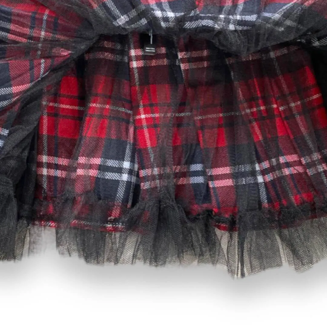 Red Tartan Tulle Micro Skirt