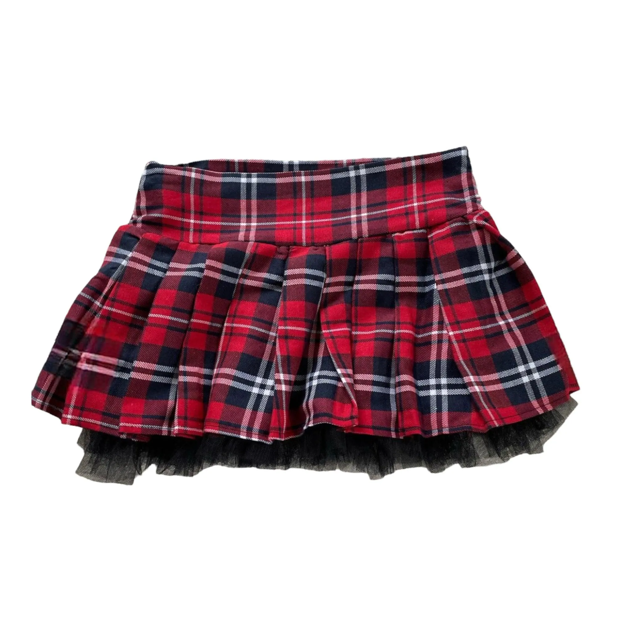 Red Tartan Tulle Micro Skirt