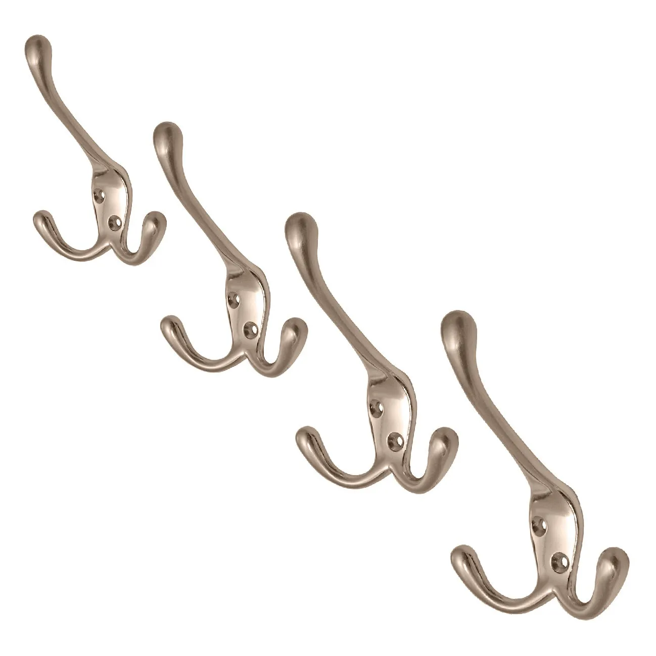 Satin Nickel Metal Triple Hat and Coat Hooks