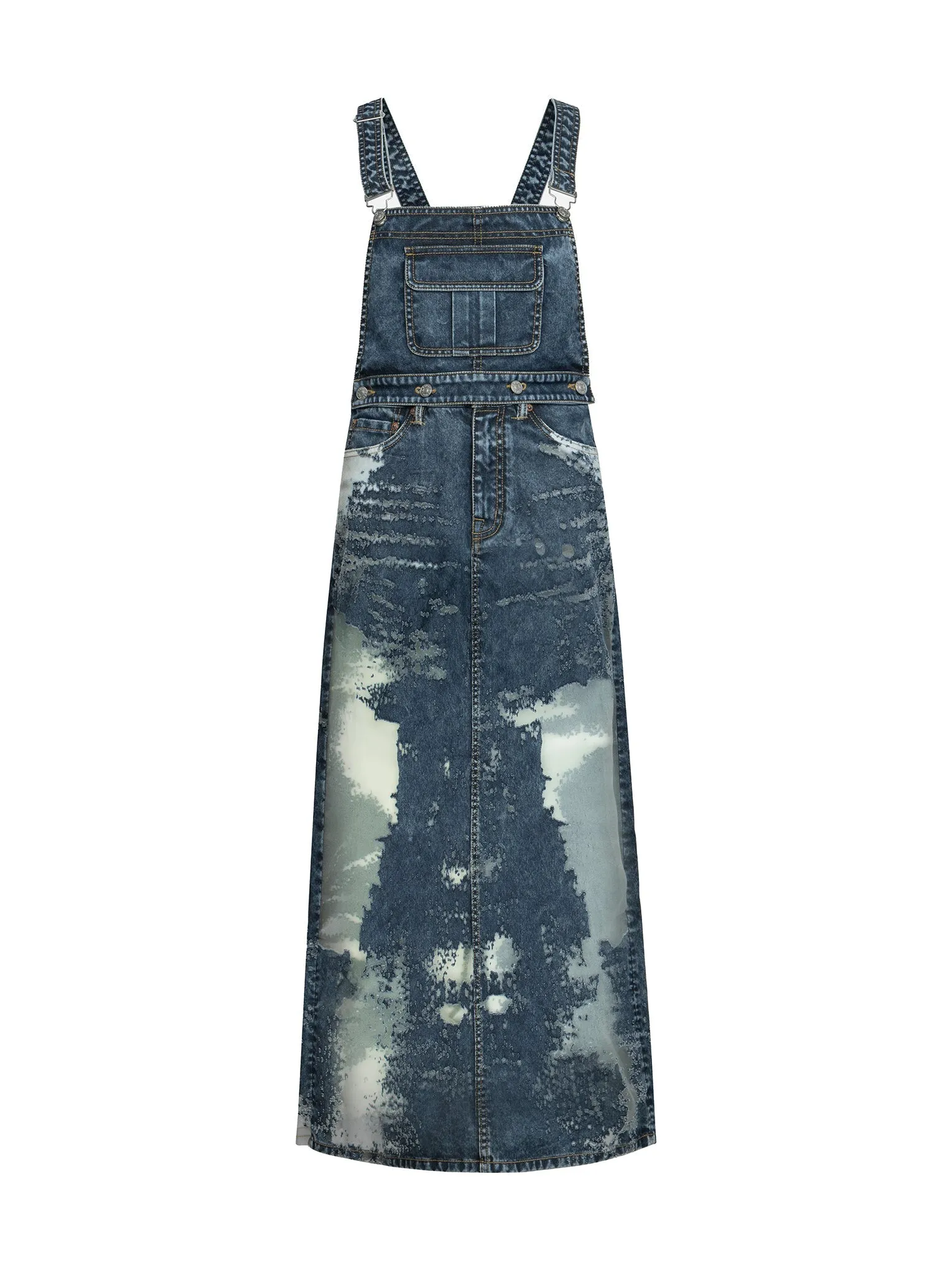 Seagull Embroidery Fashion Fit Burn-Out Denim Skirt