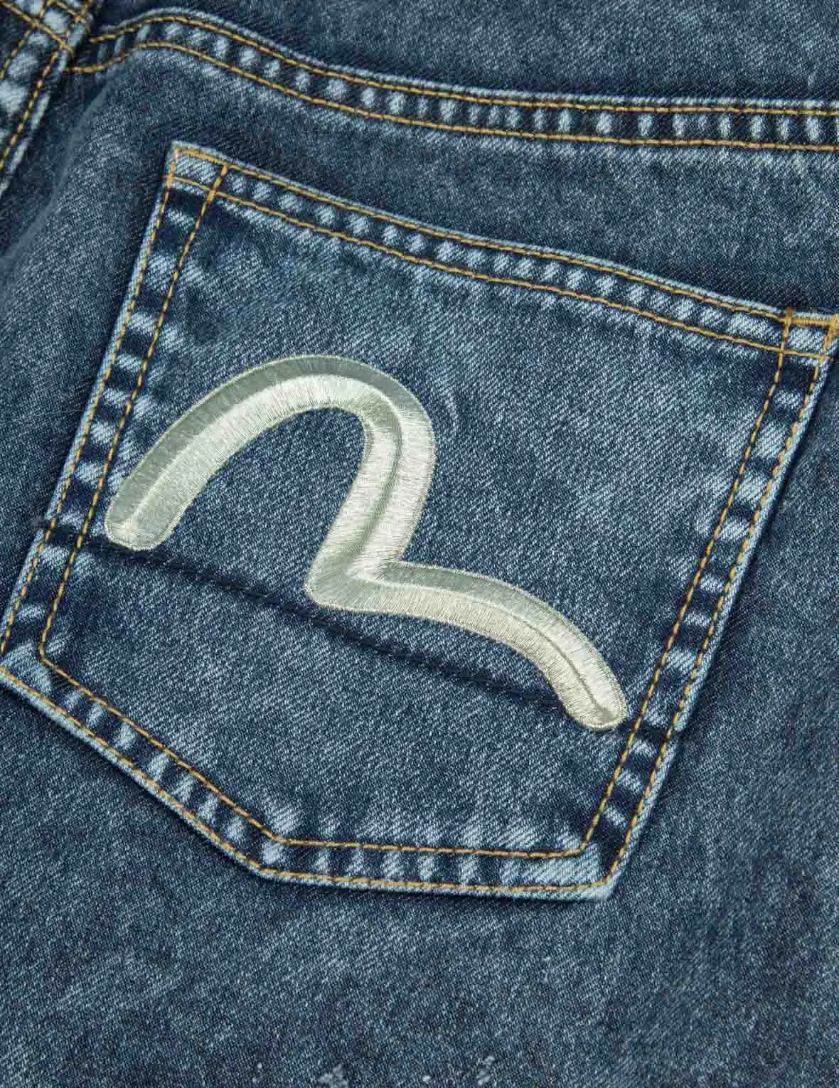 Seagull Embroidery Fashion Fit Burn-Out Denim Skirt