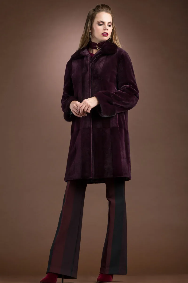 Sheared & Long Haired Mink Mid-Length Fur Coat - Brick Pattern
