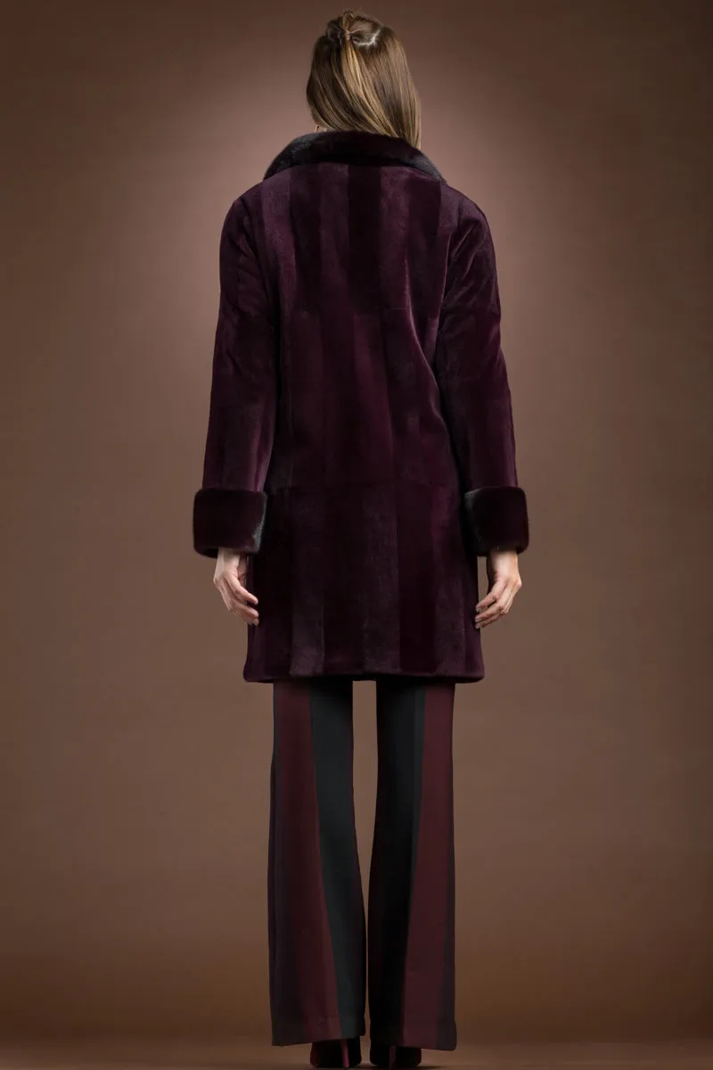 Sheared & Long Haired Mink Mid-Length Fur Coat - Brick Pattern