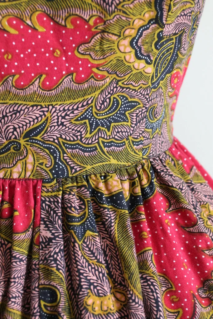 Vintage 1980s Tribal Print Open Back Dress