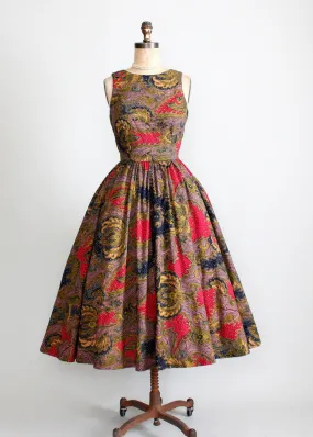 Vintage 1980s Tribal Print Open Back Dress