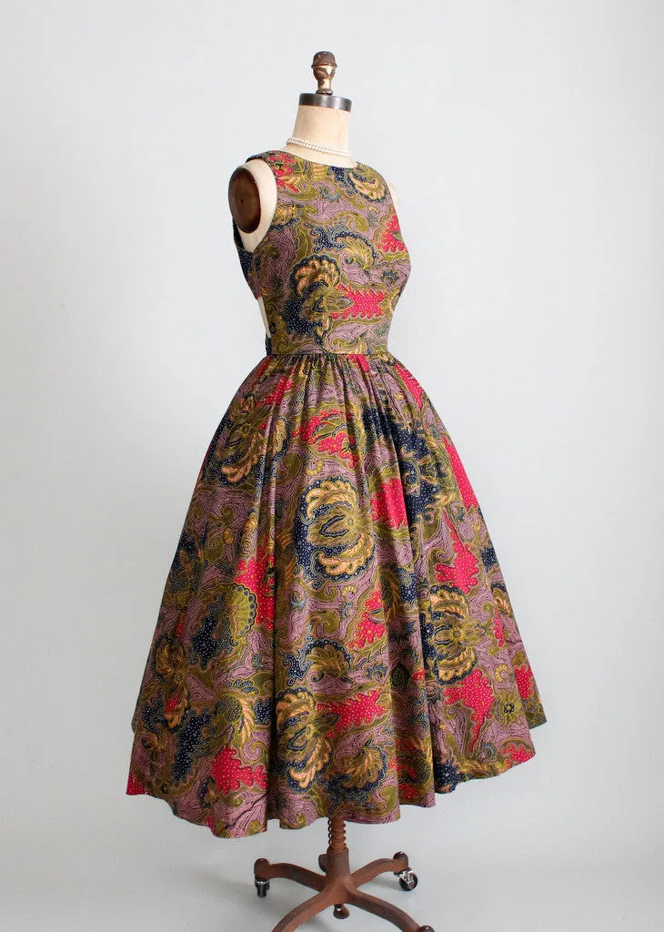 Vintage 1980s Tribal Print Open Back Dress