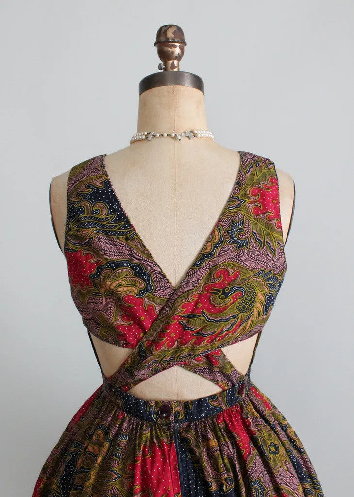 Vintage 1980s Tribal Print Open Back Dress