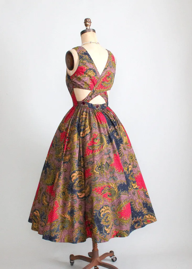 Vintage 1980s Tribal Print Open Back Dress