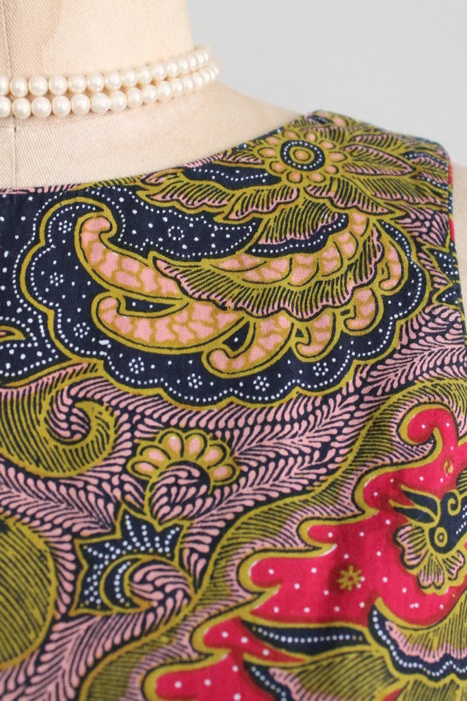 Vintage 1980s Tribal Print Open Back Dress