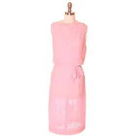 Vintage Pink Organza Horizontal Pleated Dress R&K Original 1950s 37-27-37
