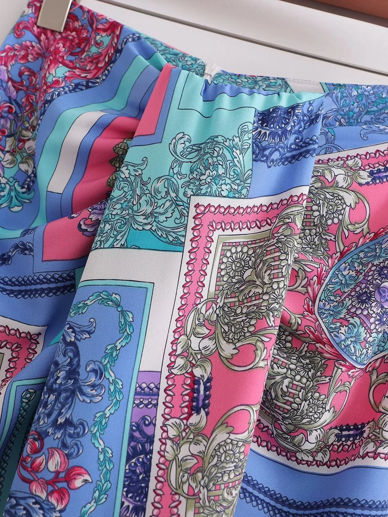 Women Clothing French All Match Pleated Print High Waist Casual Package Hip Skirt