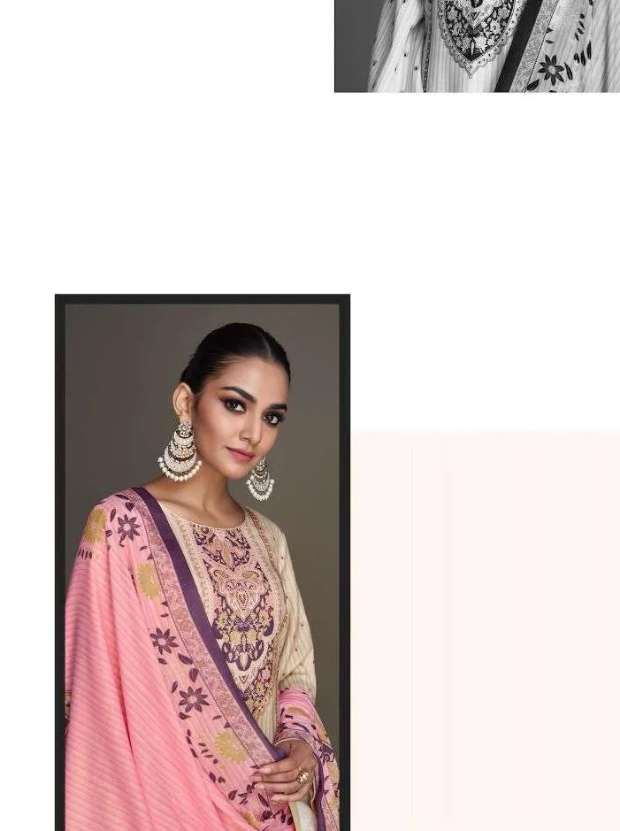 Women's Beige Pashmina Winter Unstitched Suits Dress Material