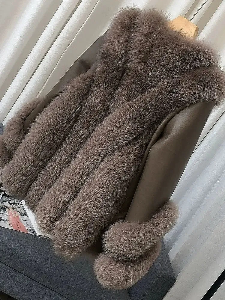 Women's Fox Fur Leather Coat