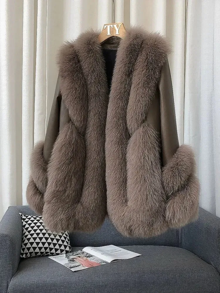 Women's Fox Fur Leather Coat