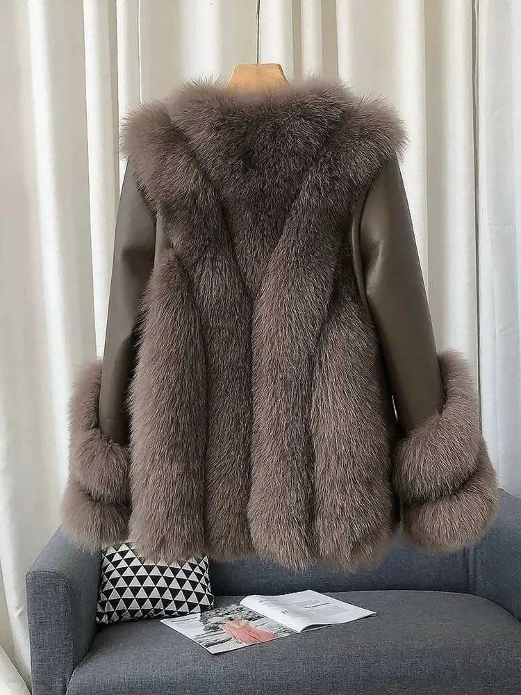 Women's Fox Fur Leather Coat
