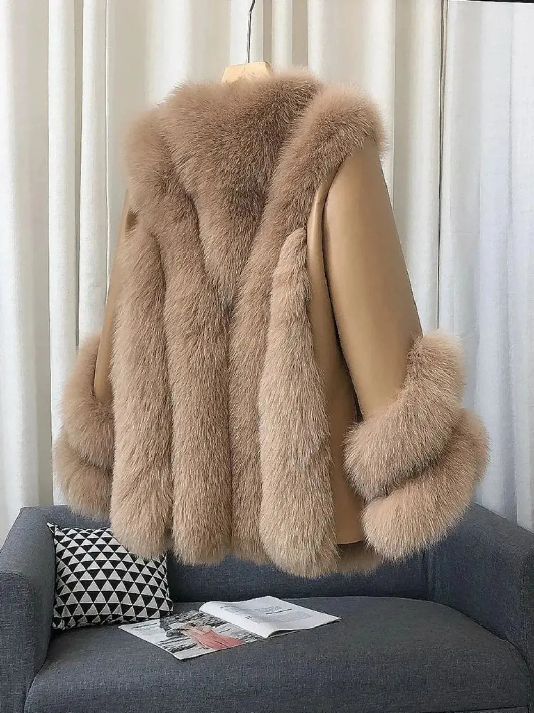 Women's Fox Fur Leather Coat