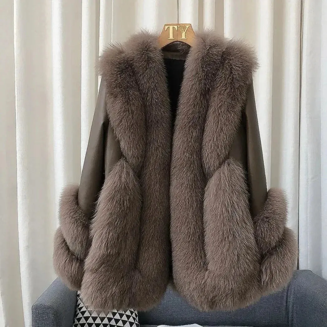 Women's Fox Fur Leather Coat