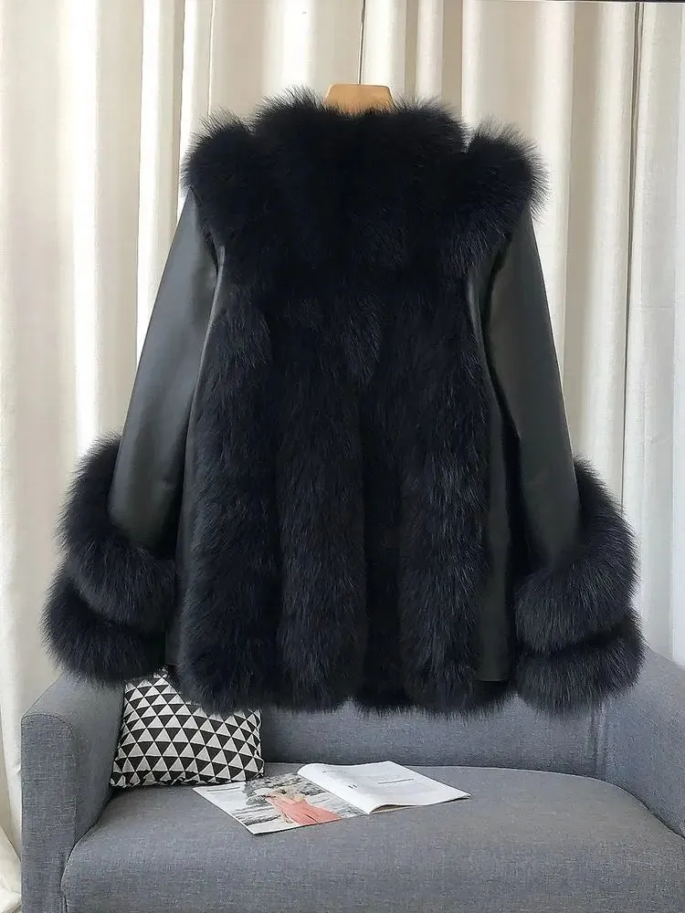 Women's Fox Fur Leather Coat
