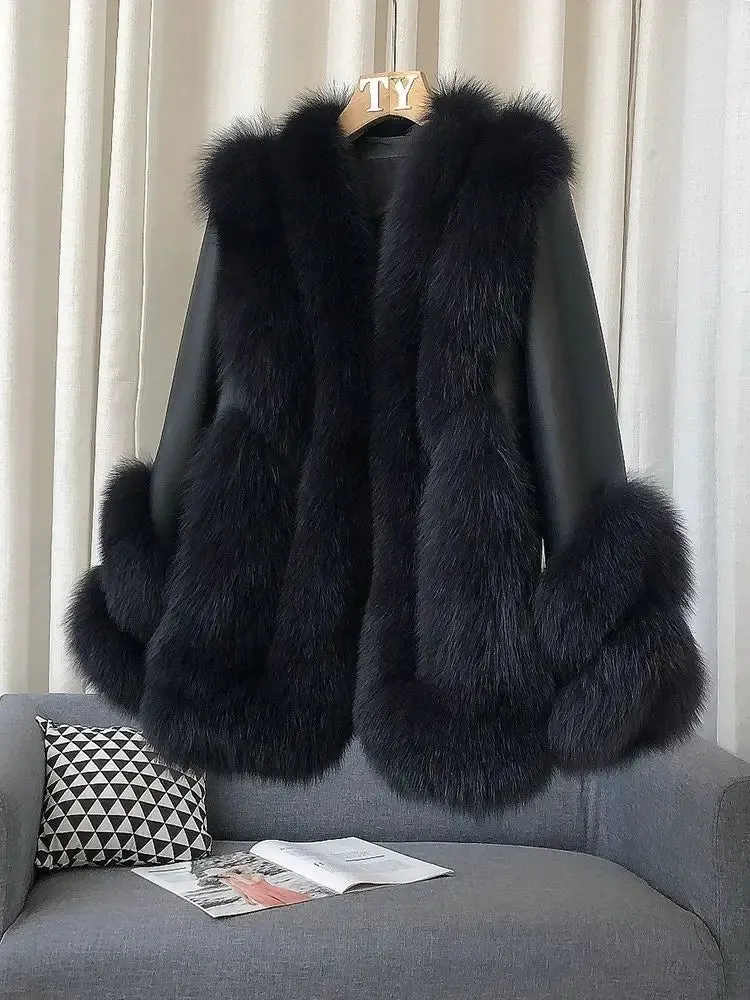 Women's Fox Fur Leather Coat
