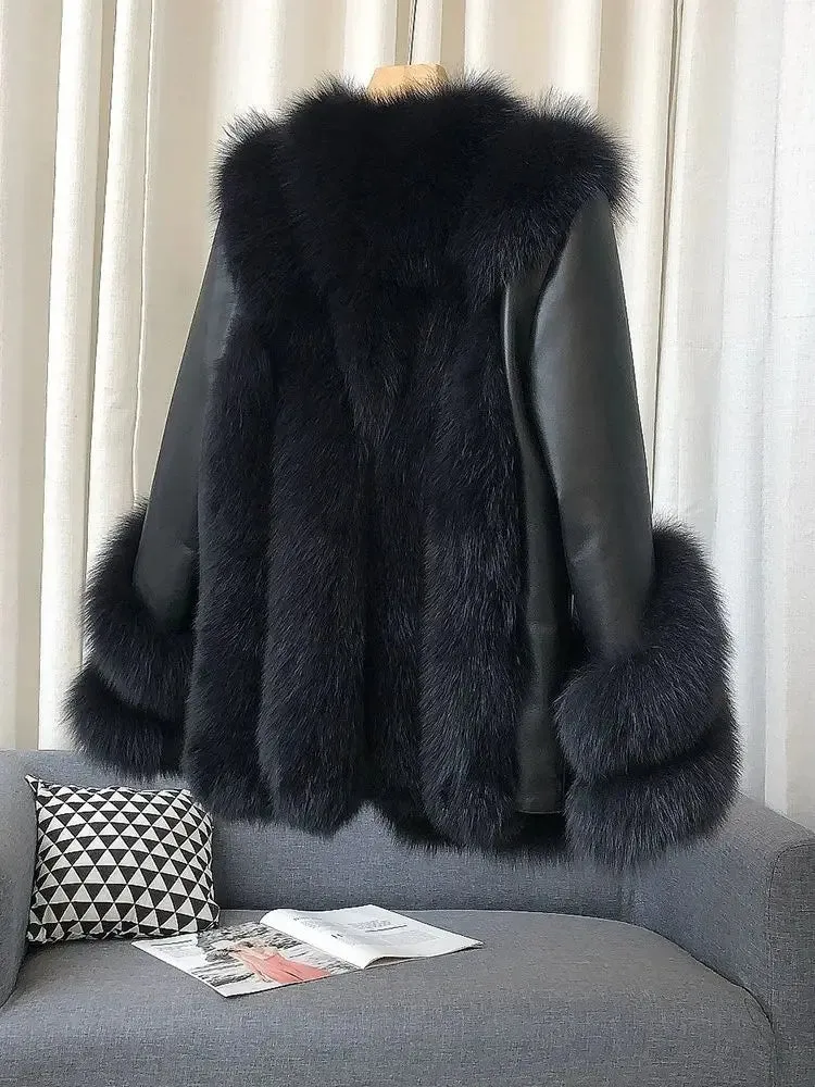 Women's Fox Fur Leather Coat