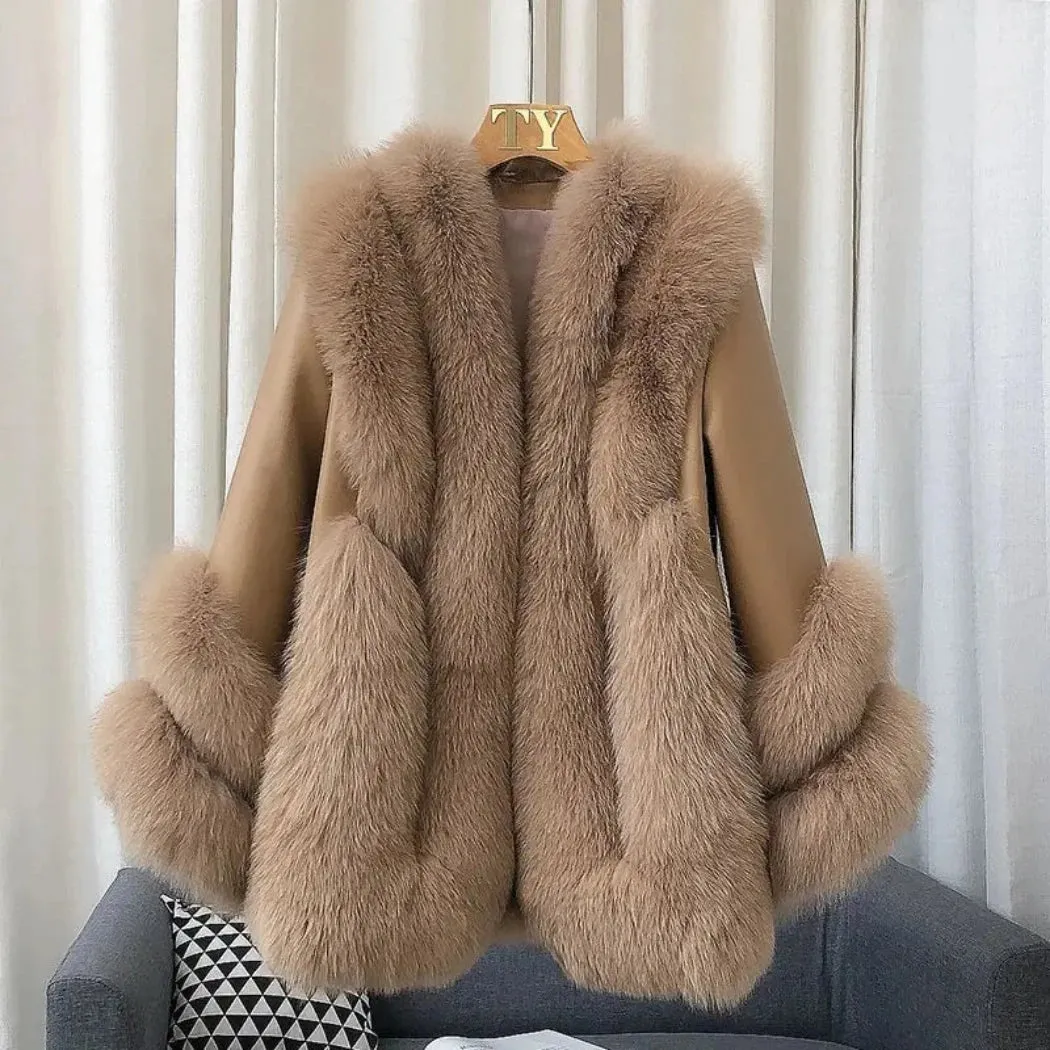 Women's Fox Fur Leather Coat