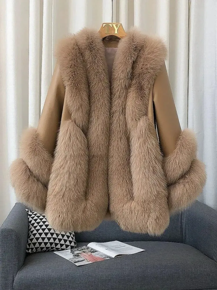 Women's Fox Fur Leather Coat