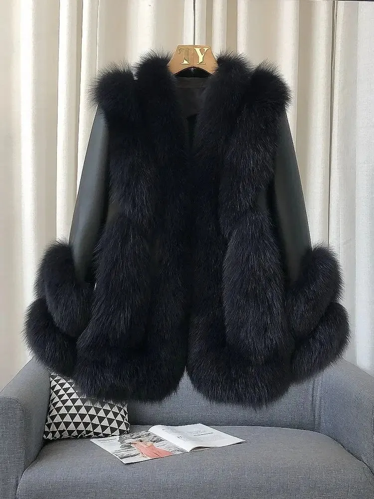 Women's Fox Fur Leather Coat