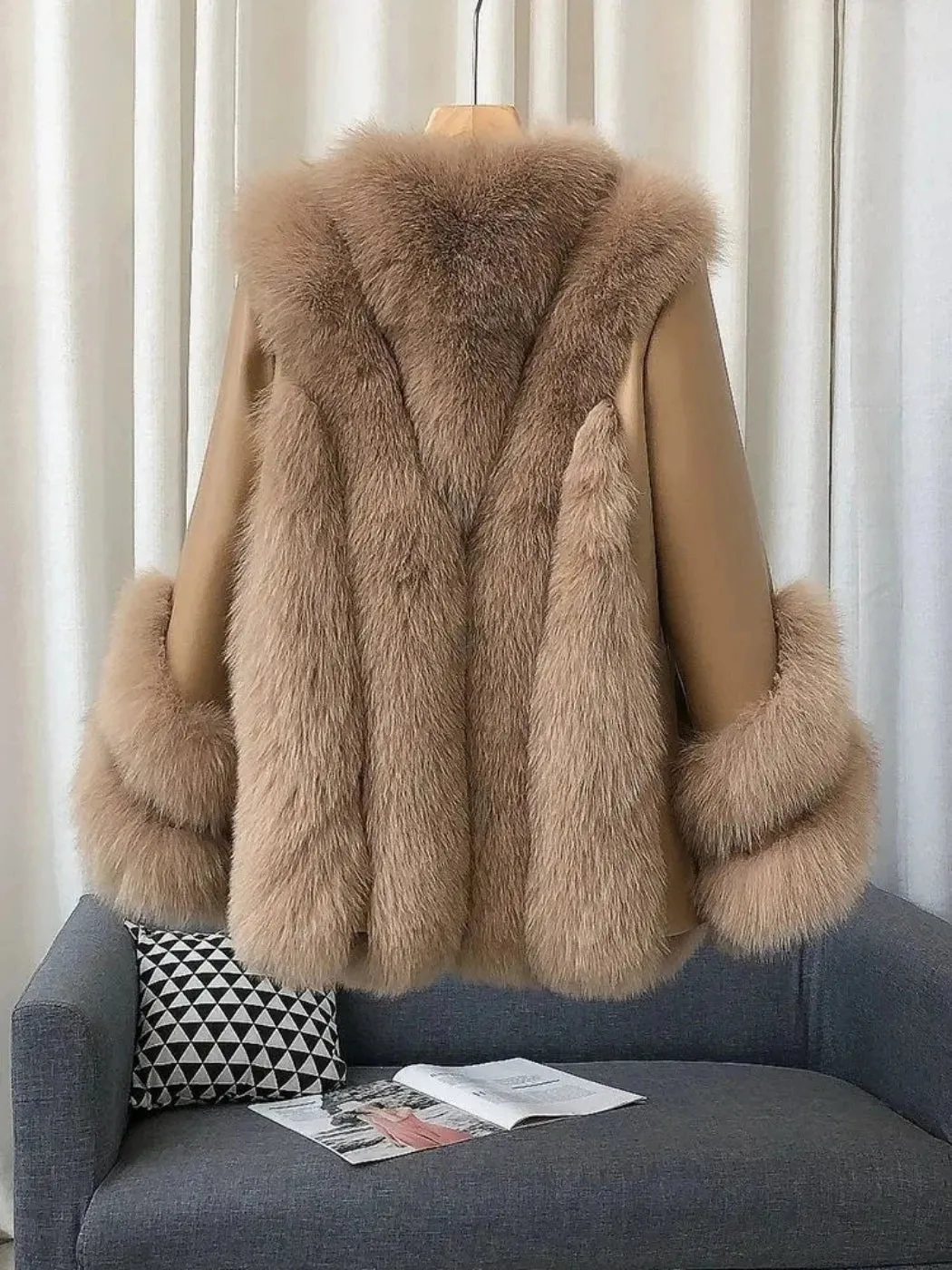 Women's Fox Fur Leather Coat