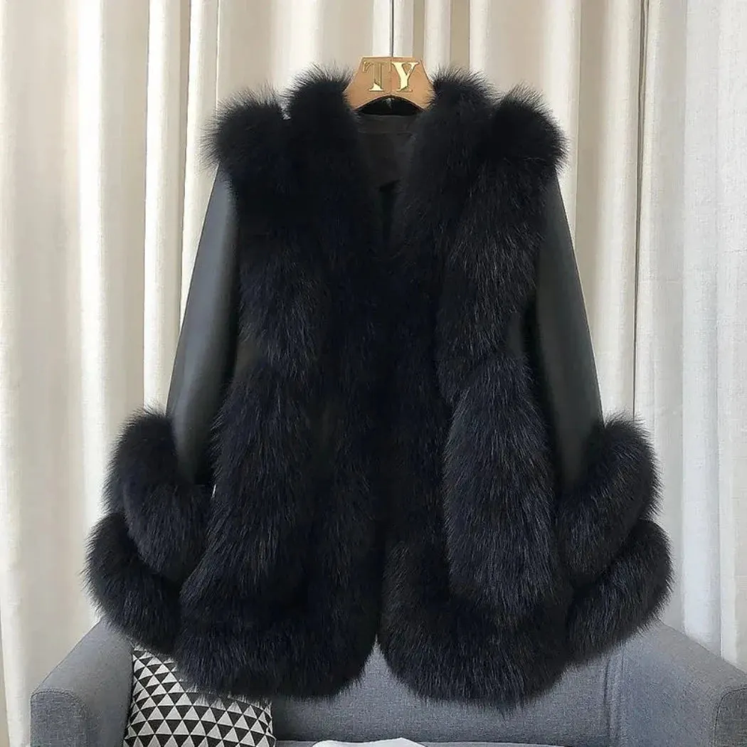 Women's Fox Fur Leather Coat