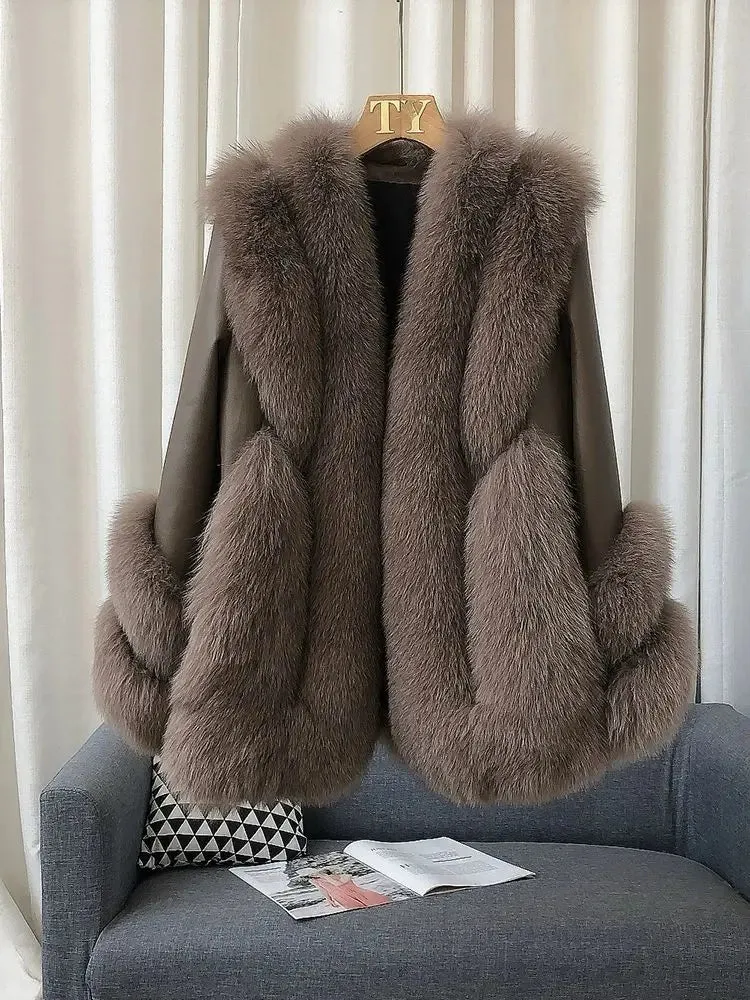 Women's Fox Fur Leather Coat