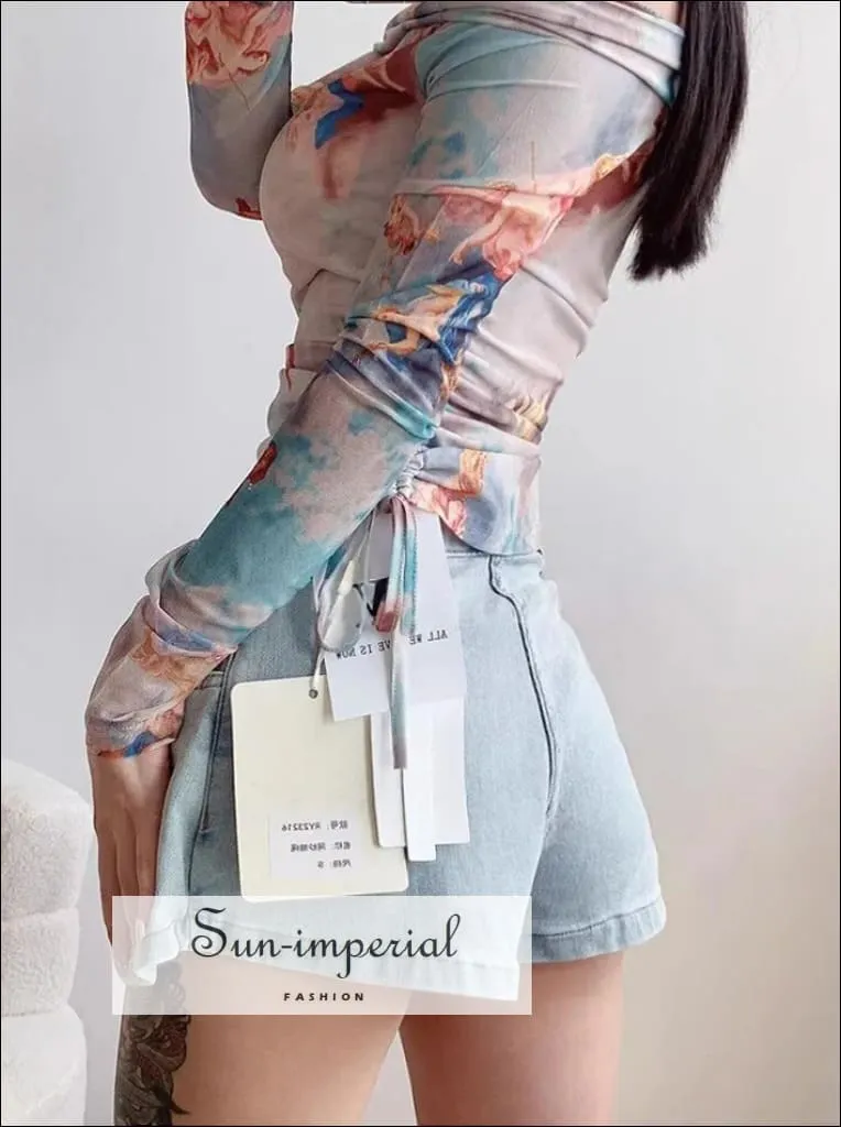 Women's Pleated Denim Mini Skirt With Back Shorts Detail