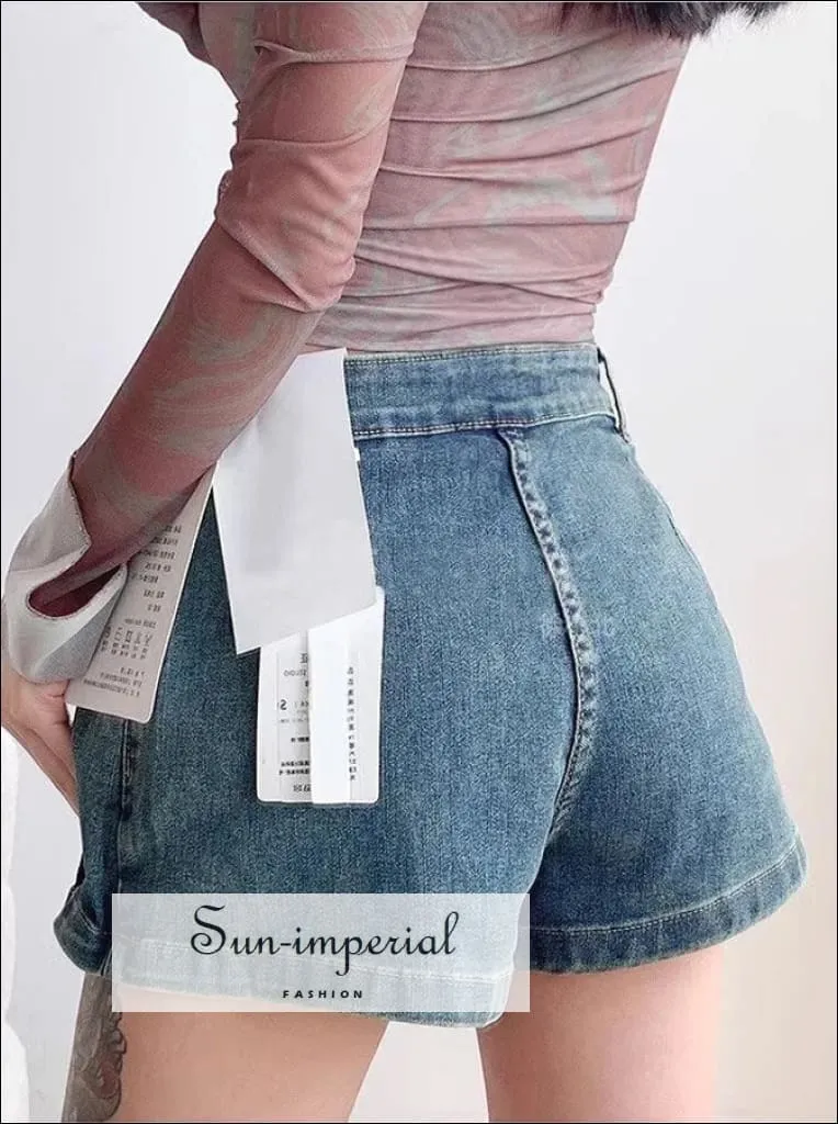Women's Pleated Denim Mini Skirt With Back Shorts Detail