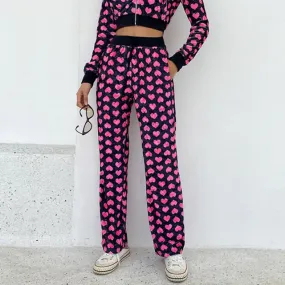 Yeknu Y2K Pink Pants Heart Printed Sweet Trousers Vintage Aesthetic Party Pants Pockets Joggers Festival Outfits Women New