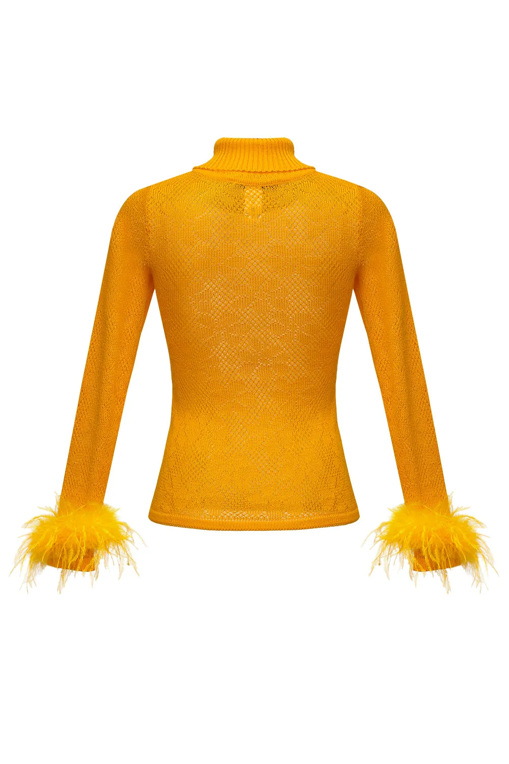 Yellow knit turtleneck with handmade knit details